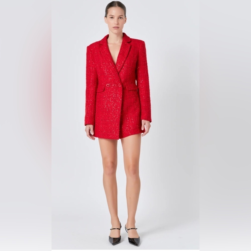 SEQUIN TWEED BLAZER ROMPER NWOT - Picture 1 of 10